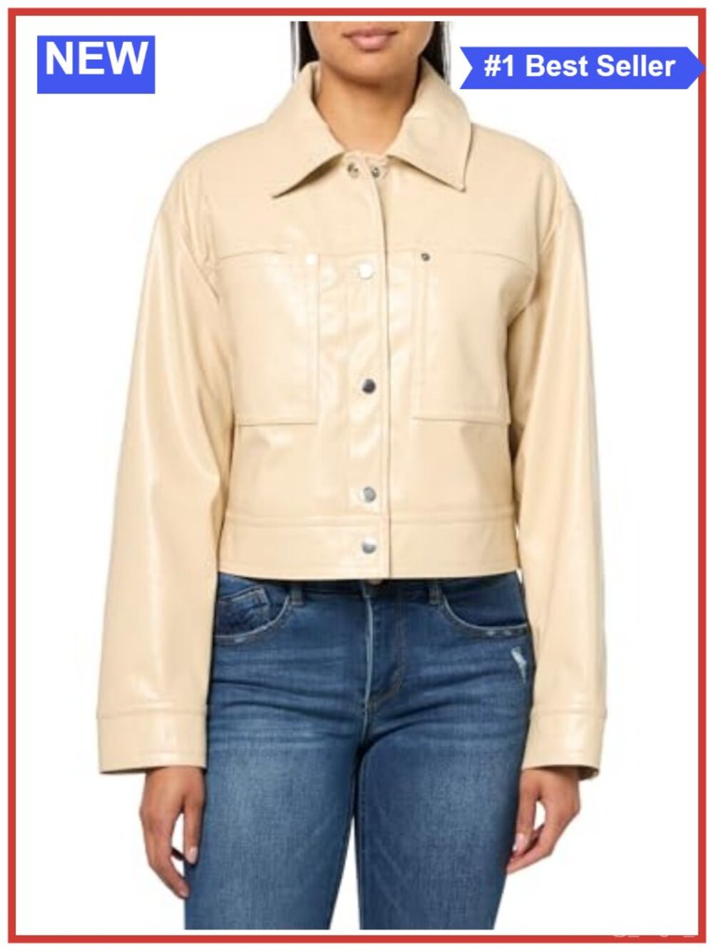 Cropped Patent Leather Biker Jacket Long Sleeve